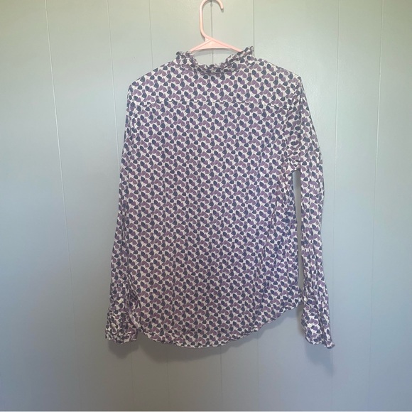 Ann Mashburn Frill Shirt Ruffle Collar Purple and Blue Liberty Print Large - Picture 6 of 6